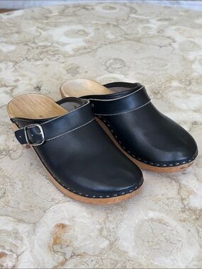 Dina Swedish Leather & Wood Clogs